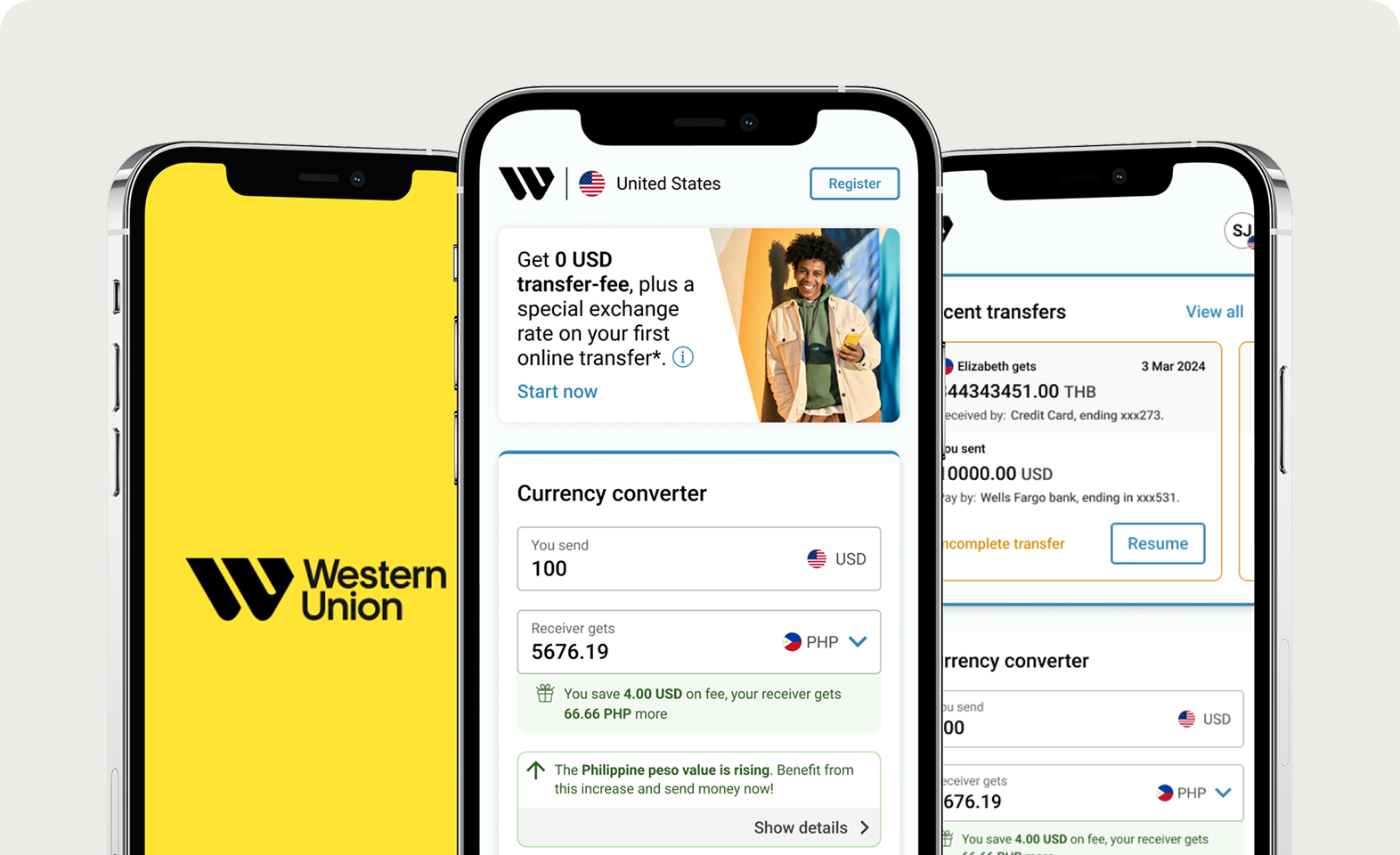 Western Union app home page design